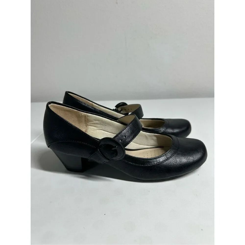 NWOT LifeStride Shoes Womens Sz 8W Rozz Mary Jane Pumps Black Faux Leather